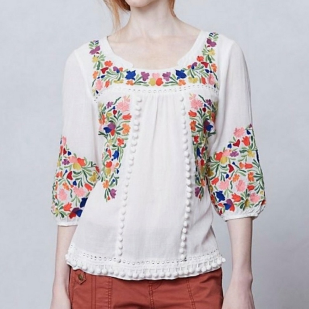 Anthropologie Vanessa Virginia Pompom Blouse 4